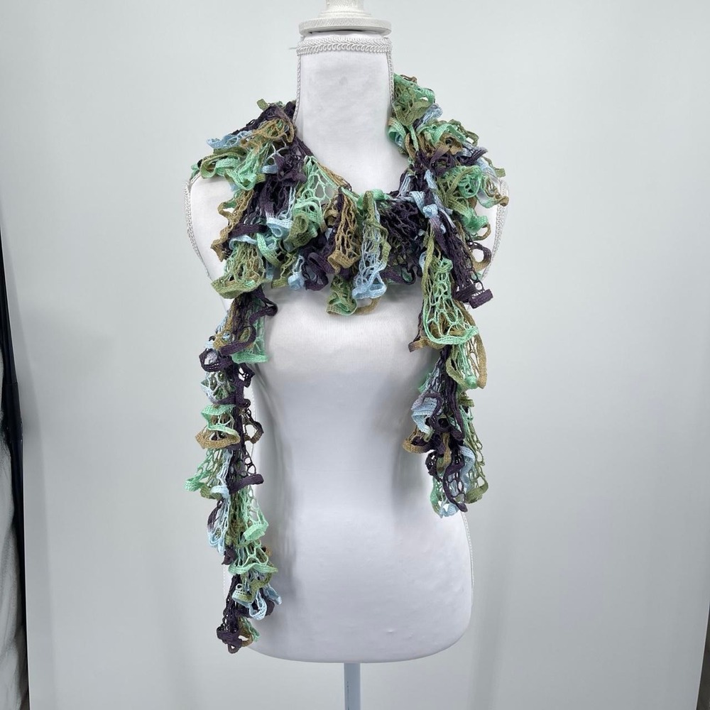 Y2K Fairy Handmade Crotchet Knit Scarf Whimsy Colorful Unique Ruffle Eclectic